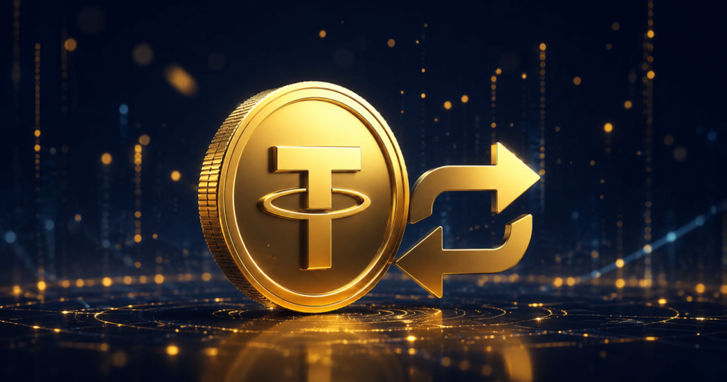 테더(USDT) 코인과 환전 화살표 아이콘, 코인오더 테더 환전 방법 가이드